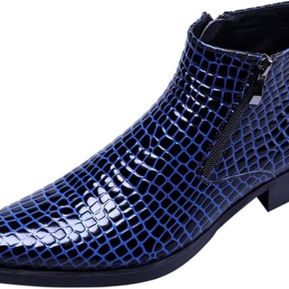 Santimon Men\'s US 7.5 Blue Alligator Patent Leather Zipper Ankle Boots  Please D